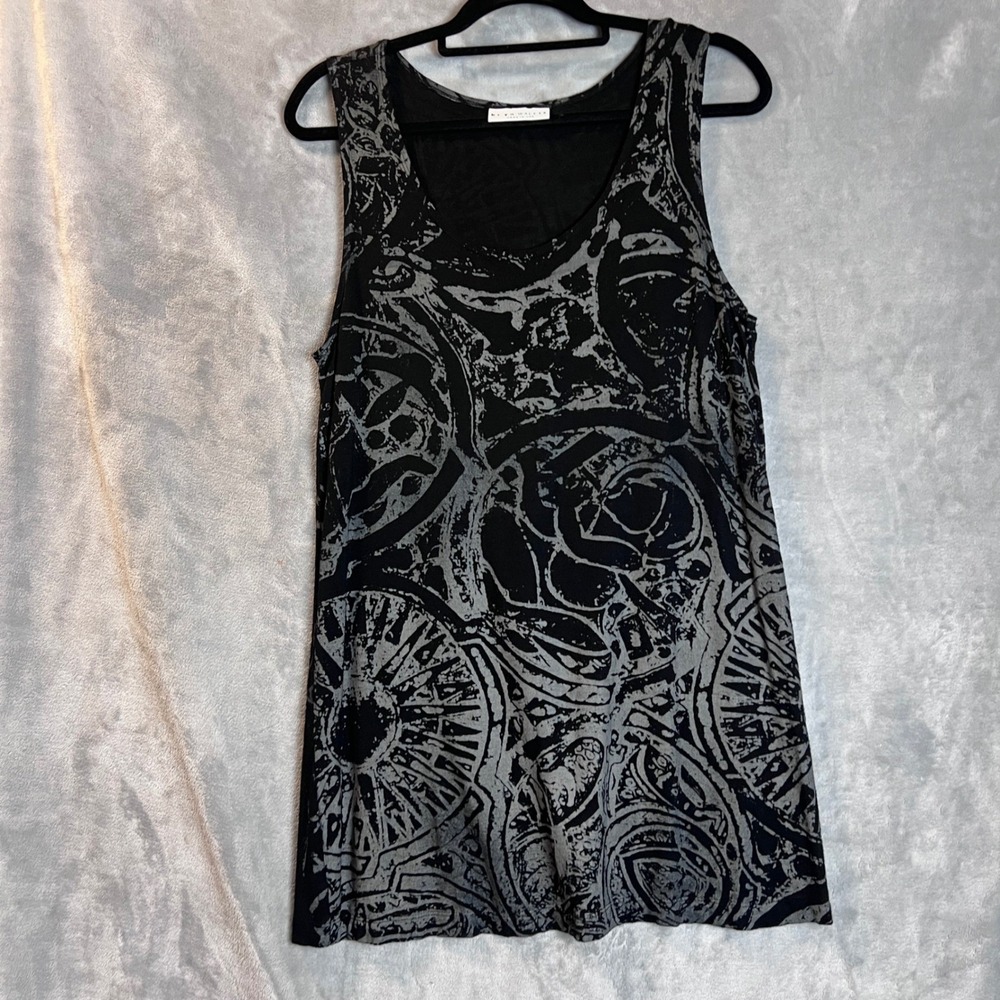 Bryn Walker Womens Black Grey Abstract Graphic Print Tank Top Tunic Made in USA - Picture 3 of 11